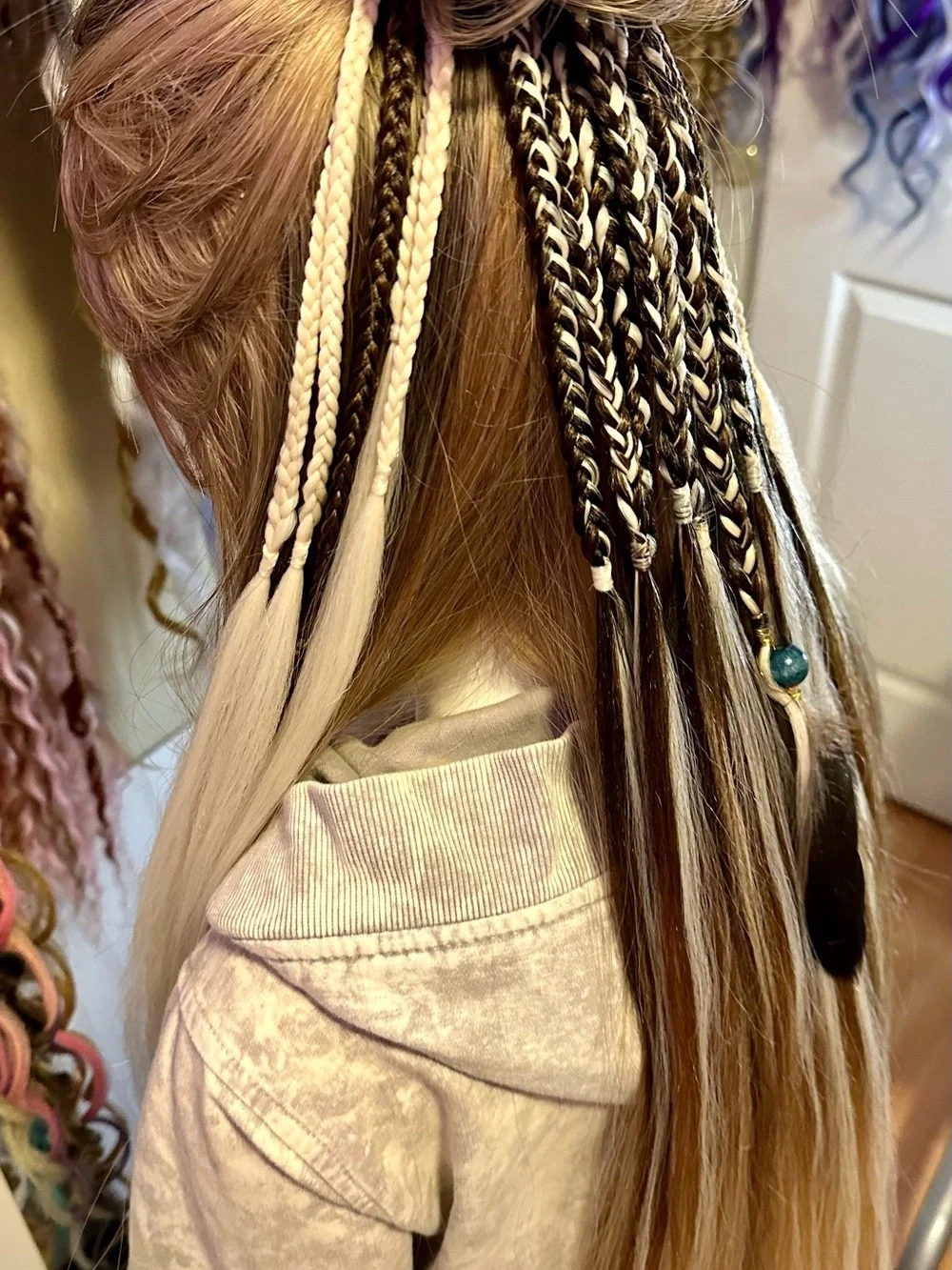 Brown and Platinum Blonde Braided Hair Wraps with Bead Accent